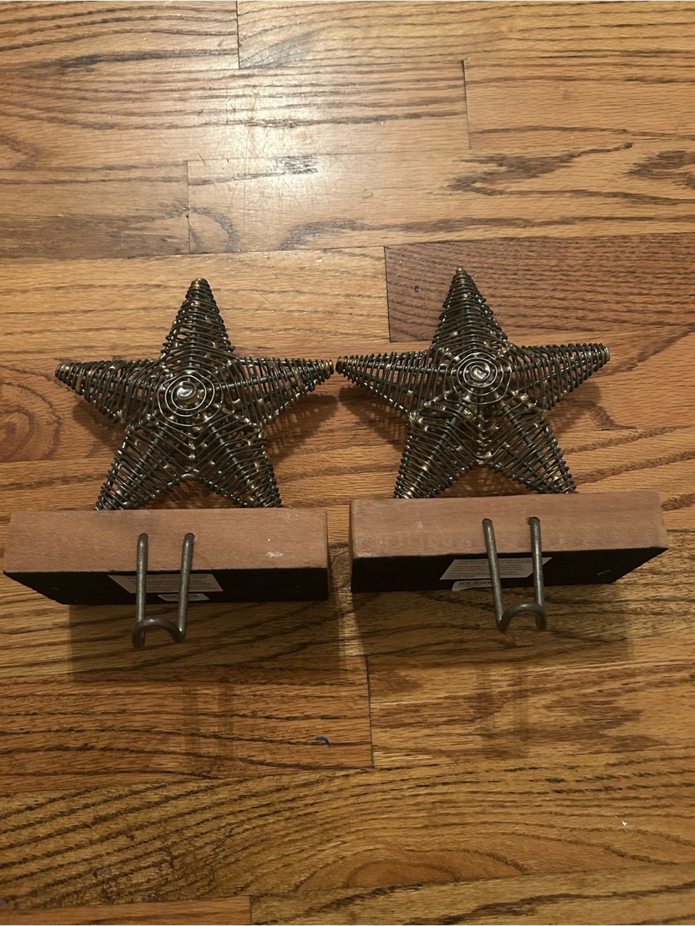 Crate & Barrel Holiday/Christmas/Xmas Metal Star Stocking Hangers W/ Wood Base